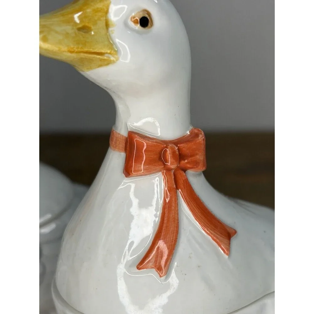 2 Otagiri JAPAN Ceramic Goose Condiment/jelly/ Trinket Jars Rare Musical Geese